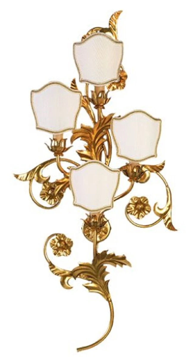 Casa Padrino Luxus Barock Wandleuchte Gold / Weiß 46 x 14 x H. 92 cm - Handgefertigte Metall Wandlampe mit Lampenschirmen - Barock Wandleuchten