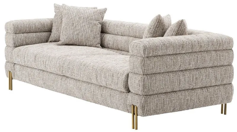 Casa Padrino Luxus Sofa mit Kissen Beige / Messingfarben 230 x 97 x H. 69 cm - Wohnzimmer Sofa - Hotel Sofa - Luxus Möbel