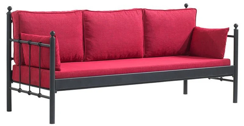Casa Padrino Jugendstil Gartensofa Schwarz / Bordeauxrot 200 x 70 x H. 92 cm - Garten Sofa - Terrassen Sofa - Jugendstil Garten & Terrassen Möbel