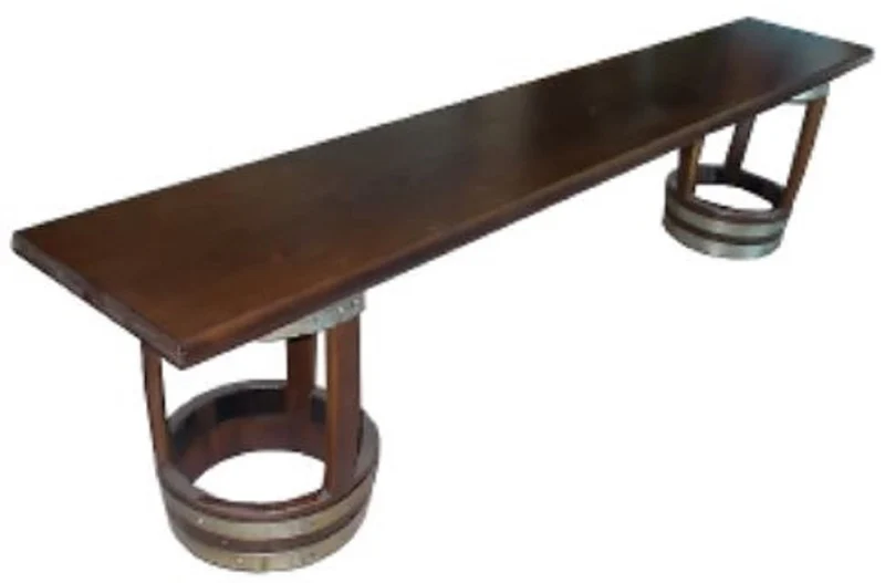 Casa Padrino Luxus Fass Sitzbank Dunkelbraun / Silber 200 x 34 x H. 49 cm - Handgefertigte Massivholz Bank - Garten Terrassen Gastronomie Möbel