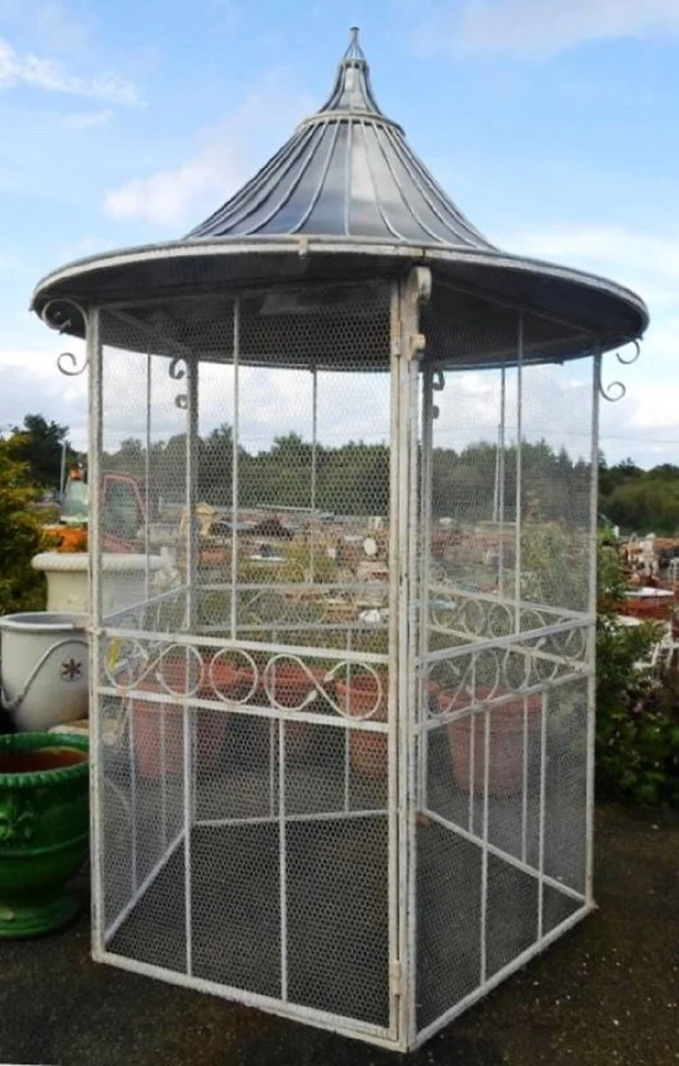 Casa Padrino Jugendstil Garten Vogelhaus Grau / Silber Ø 160 x H. 300 cm - Nostalgische Garten Möbel