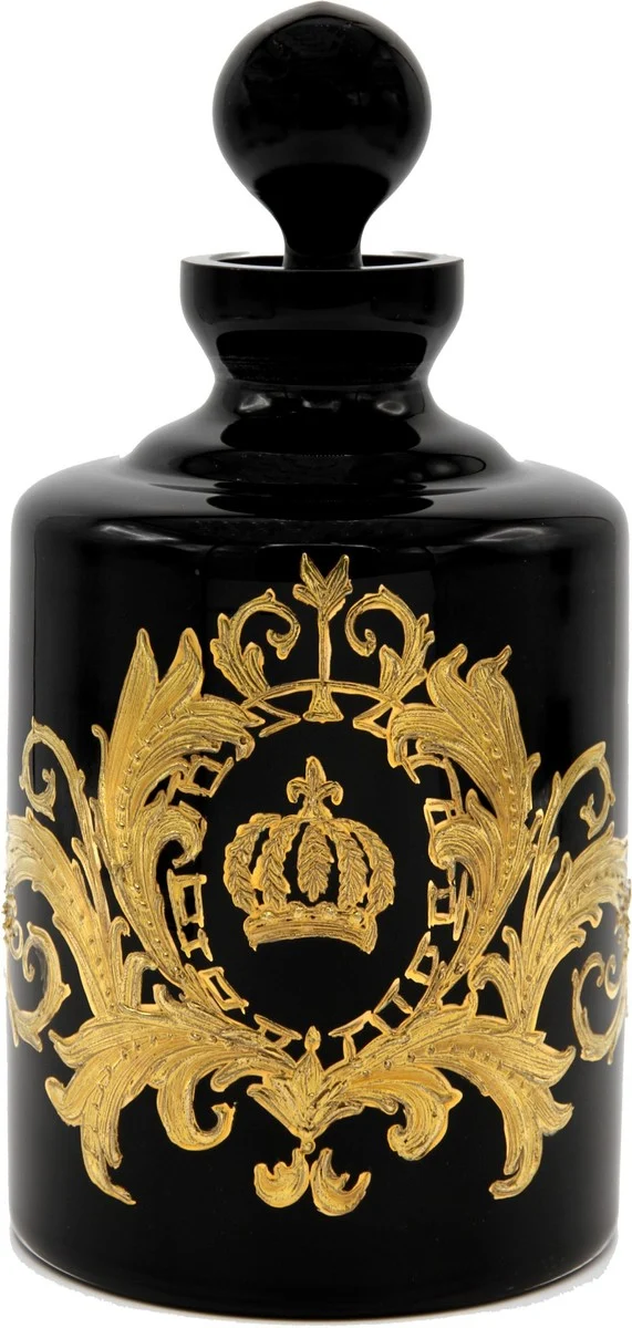 Pompöös by Casa Padrino Luxus Whisky Karaffe mit 24 Karat Vergoldung Schwarz / Gold Ø 12,5 x H. 25 cm - Pompööse Glas Karaffe designed by Harald Glööckler