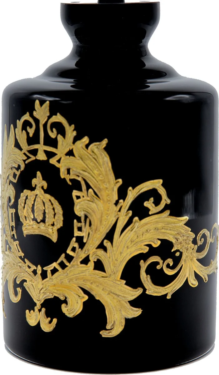 Pompöös by Casa Padrino Luxus Whisky Karaffe mit 24 Karat Vergoldung Schwarz / Gold Ø 12,5 x H. 25 cm - Pompööse Glas Karaffe designed by Harald Glööckler