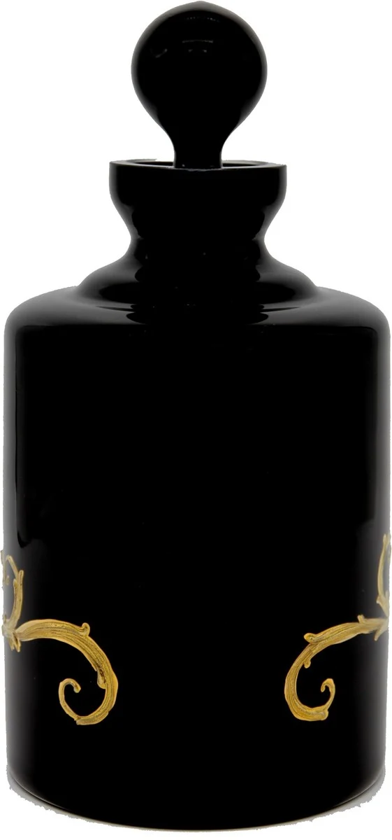 Pompöös by Casa Padrino Luxus Whisky Karaffe mit 24 Karat Vergoldung Schwarz / Gold Ø 12,5 x H. 25 cm - Pompööse Glas Karaffe designed by Harald Glööckler
