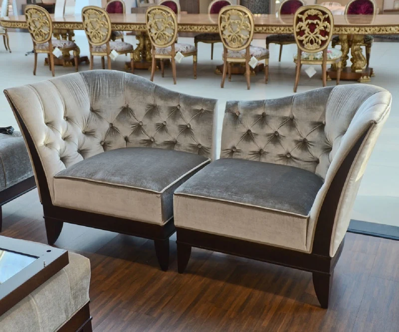 Casa Padrino Luxus Sessel Silbergrau / Dunkelbraun 87 x 69,5 x H. 84 cm - Neoklassischer Wohnzimmer Sessel mit edlem Velourstoff - Wohnzimmer Möbel im Neoklassischem Stil