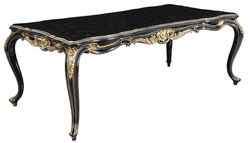 Casa Padrino Luxus Barock Esstisch Schwarz / Gold - Edler Massivholz Esszimmertisch - Barock Esszimmer Möbel - Edel & Prunkvoll Interior