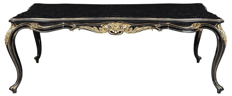 Casa Padrino Luxus Barock Esstisch Schwarz / Gold - Edler Massivholz Esszimmertisch - Barock Esszimmer Möbel - Edel & Prunkvoll Interior