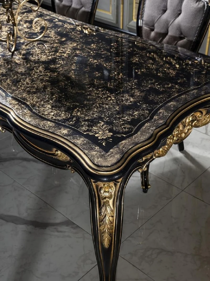 Casa Padrino Luxus Barock Esstisch Schwarz / Gold - Edler Massivholz Esszimmertisch - Barock Esszimmer Möbel - Edel & Prunkvoll Interior