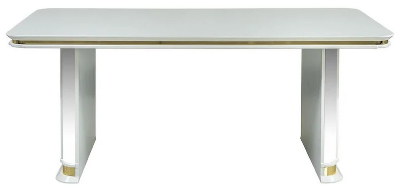 Casa Padrino Luxus Art Deco Esstisch Weiß / Gold - Handgefertigter Massivholz Küchentisch mit Spiegelglas - Art Deco Esszimmer Möbel