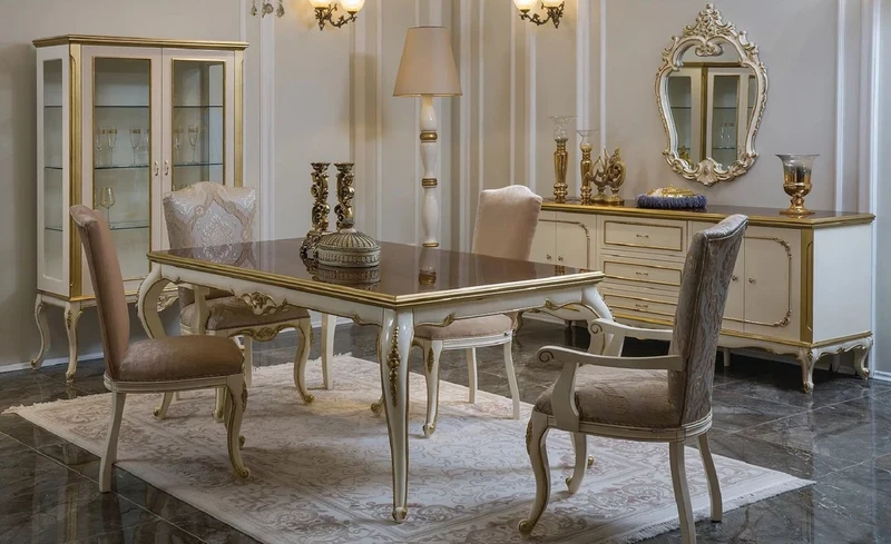 Casa Padrino Luxus Barock Esstisch Braun / Weiß / Gold - Handgefertigter Massivholz Küchentisch - Barock Esszimmer Möbel - Edel & Prunkvoll