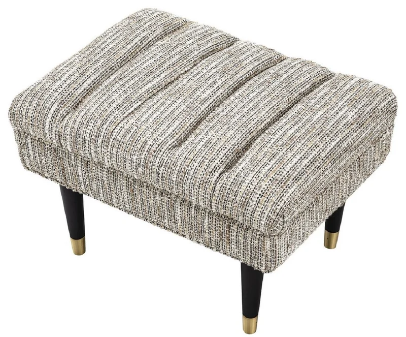 Casa Padrino Luxus Sitzbank Beige / Schwarz / Messingfarben 68 x 50 x H. 45 cm - Gepolsterte Massivholz Bank - Wohnzimmer Möbel - Hotel Möbel - Luxus Kollektion