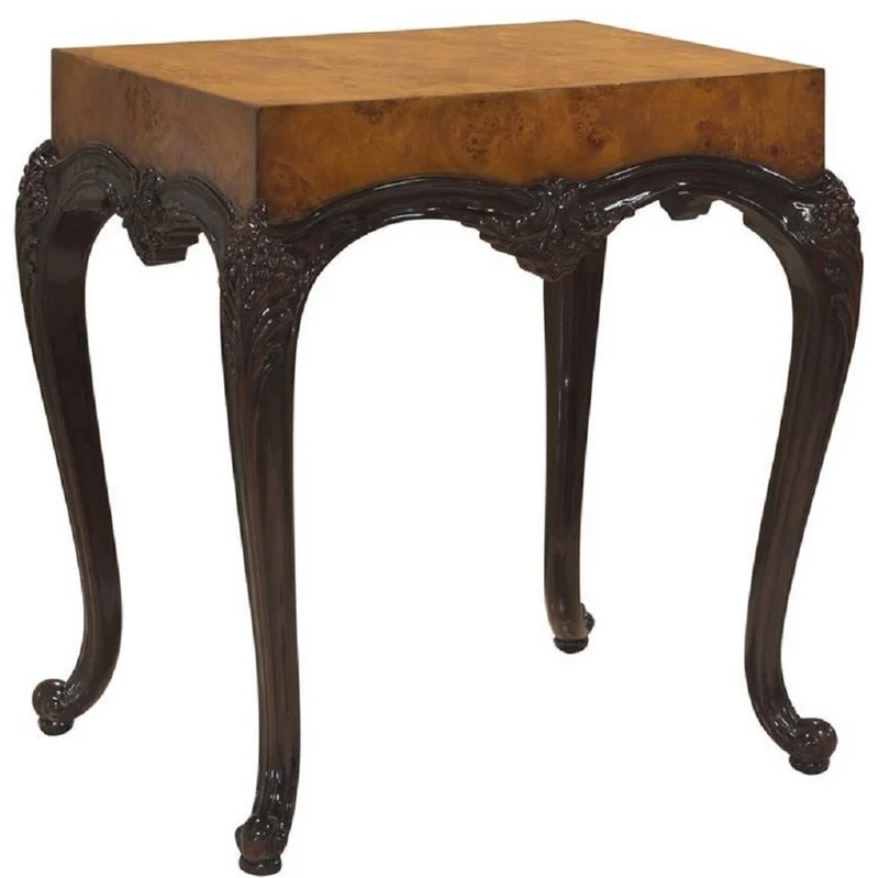 Casa Padrino Luxus Barock Beistelltisch Hellbraun / Schwarz - Prunkvoller Massivholz Tisch im Barockstil - Barock Wohnzimmer Möbel