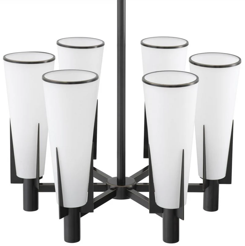 Casa Padrino Luxus Kronleuchter Bronzefarben / Weiß Ø 60 x H. 78 cm - Moderner Metall Kronleuchter mit Glas Lampenschirmen - Luxus Kollektion