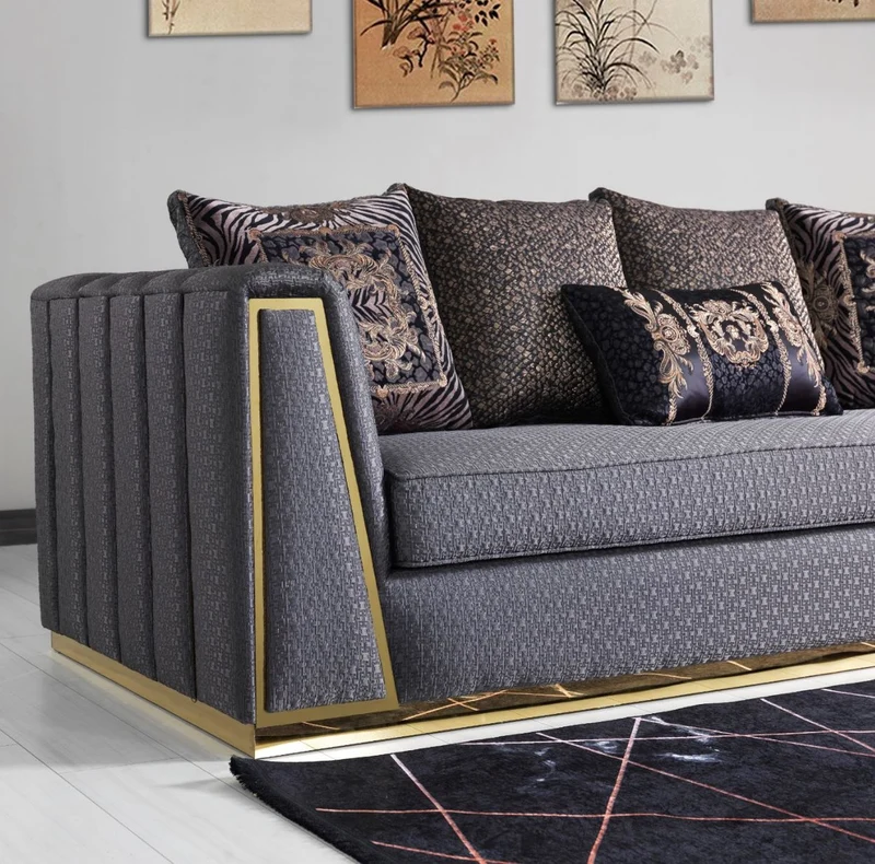 Casa Padrino Luxus Wohnzimmer Sofa mit dekorativen Kissen Lila / Gold 240 x 92 x H. 78 cm - Luxus Wohnzimmer Möbel