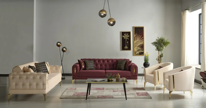 Casa Padrino Luxus Schlafsofa Weinrot / Gold 225 x 95 x H. 83 cm - Wohnzimmer Sofa mit 4 Kissen - Luxus Wohnzimmer Möbel