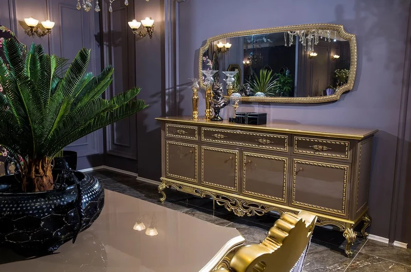Casa Padrino Luxus Barock Esstisch Grau / Gold - Prunkvoller Massivholz Esszimmertisch - Barock Esszimmer Möbel - Edel & Prunkvoll