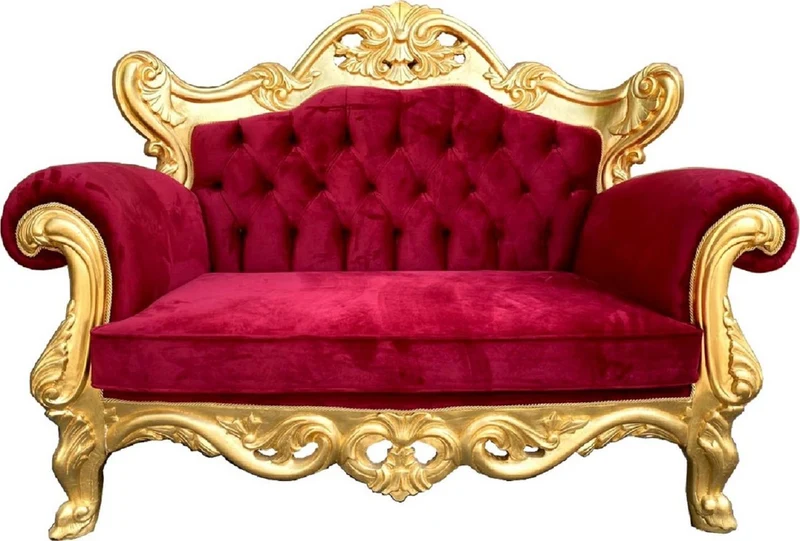 Casa Padrino Luxus Barock Wohnzimmer Set Bordeauxrot / Gold - 1 Barock Sofa & 2 Barock Sessel - Wohnzimmer Möbel im Barockstil - Edel & Prunkvoll