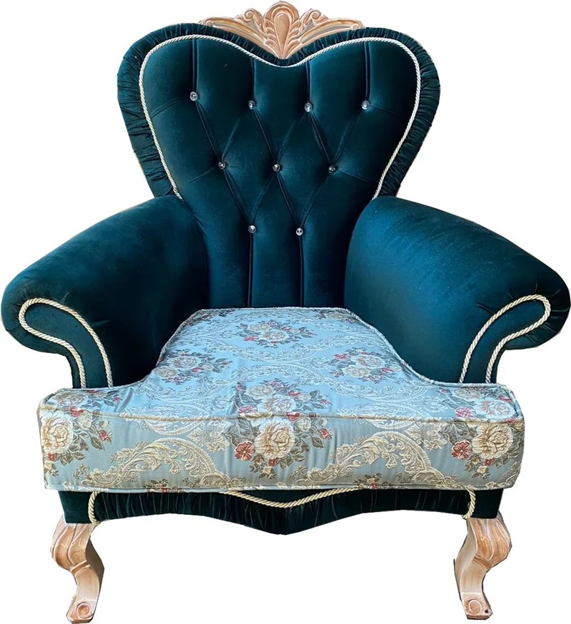 Casa Padrino Luxus Barock Wohnzimmer Set mit elegantem Blumenmuster und Glitzersteinen Türkis / Grün / Creme - 1 Sofa & 2 Sessel - Prunkvolle Barock Wohnzimmer Möbel