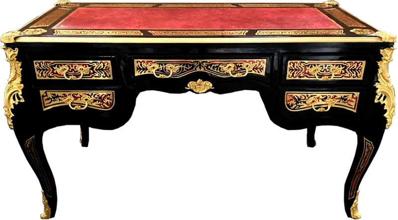 Casa Padrino Barock Boulle Sekretär im französischen Stil Schwarz / Gold 140 cm - Handgefertigter Antik Stil Schreibtisch - Barock Büro Möbel
