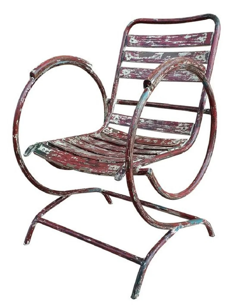 Casa Padrino Jugendstil Gartenstuhl Set Antik Rot 60 x 45 x H. 85 cm - Handgefertigte Schmiedeeisen Stühle mit Armlehnen - Nostalgische Garten Möbel