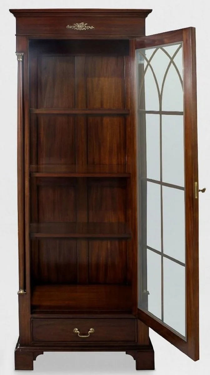 Casa Padrino Luxus Vitrine Dunkelbraun 70 x 45 x H. 192 cm - Mahagoni Vitrinenschrank mit Glastür und Schublade - Luxus Mahagoni Wohnzimmer Möbel
