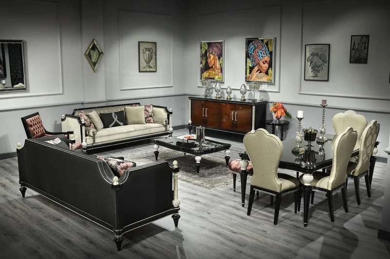 Casa Padrino Luxus Barock Sideboard Braun / Schwarz / Silber - Edler Massivholz Schrank mit 4 Türen - Barock Möbel