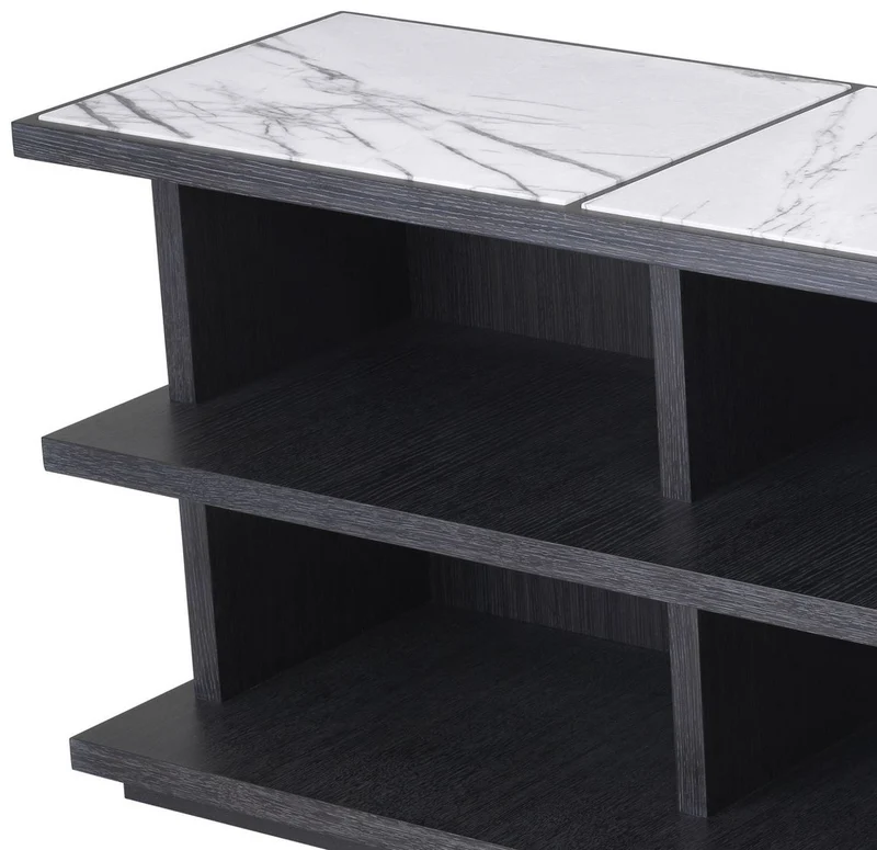 Casa Padrino Luxus Regalschrank Anthrazitgrau / Weiß / Fliederfarben 220 x 55 x H. 80 cm - Edler Massivholz Schrank mit 3 Regalen und Marmorplatten - Luxus Wohnzimmer Möbel