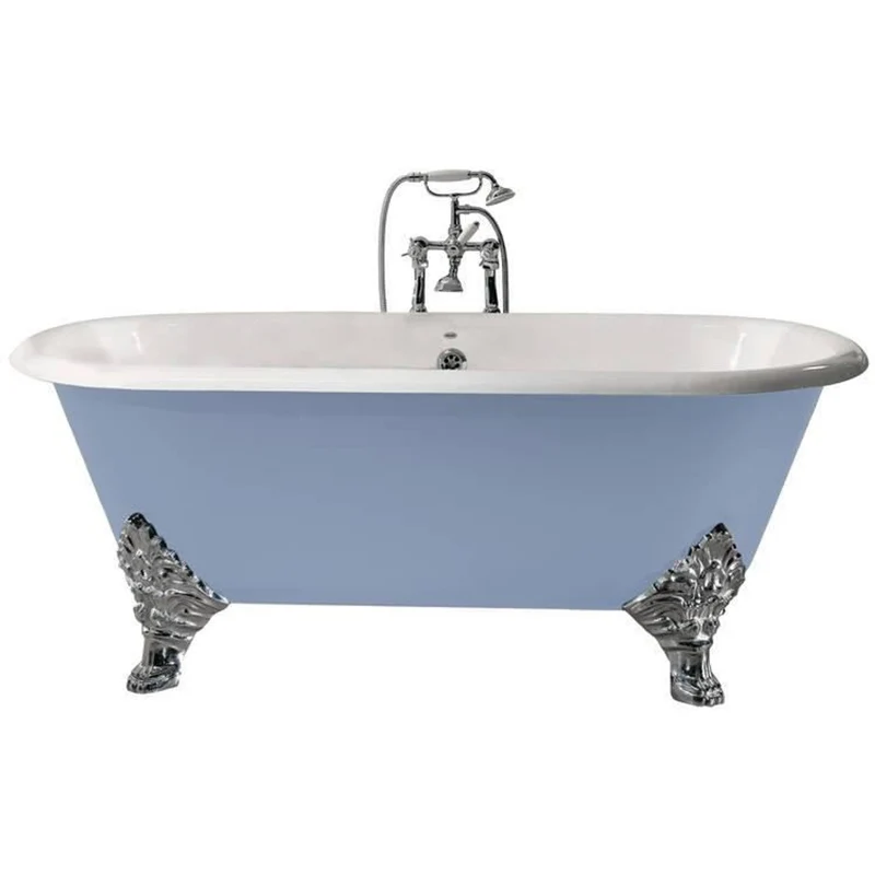Casa Padrino Luxus Gusseisen Badewanne Hellblau / Weiß 178 cm - Gebogene freistehende Badewanne - Barock & Jugendstil Badezimmer Möbel