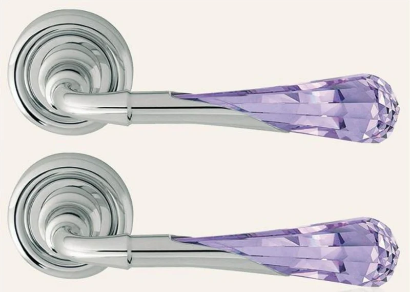 Casa Padrino Luxus Türklinken Set Silber / Lila 15 x H. 5 cm - Edle Messing Türgriffe mit Swarovski Kristallglas - Luxus Qualität
