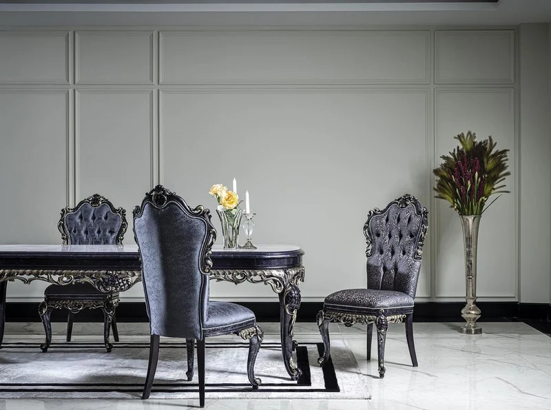 Casa Padrino Luxus Barock Esszimmerstuhl Set Blau / Gold - Handgefertigtes Küchen Stühle 6er Set - Barock Esszimmer Möbel - Edel & Prunkvoll