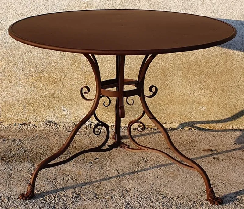 Casa Padrino Jugendstil Gartentisch Braun Ø 100 x H. 70 cm - Runder Schmiedeeisen Tisch - Garten & Terrassen Möbel