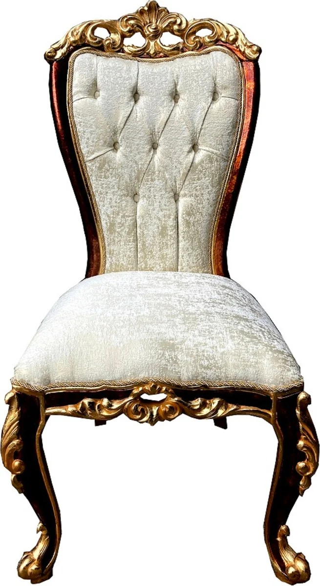 Casa Padrino Luxus Barock Esszimmerstuhl Set Cremefarben / Braun / Gold - 4 Handgefertigte Küchen Stühle im Barockstil - Barock Esszimmer Möbel - Edel & Prunkvoll