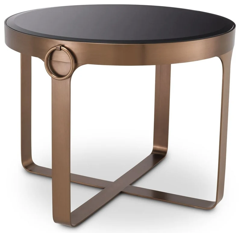 Casa Padrino Luxus Beistelltisch Kupferfarben / Schwarz Ø 60 x H. 47 cm - Runder Edelstahl Tisch mit Glasplatte - Wohnzimmer Möbel - Luxus Möbel