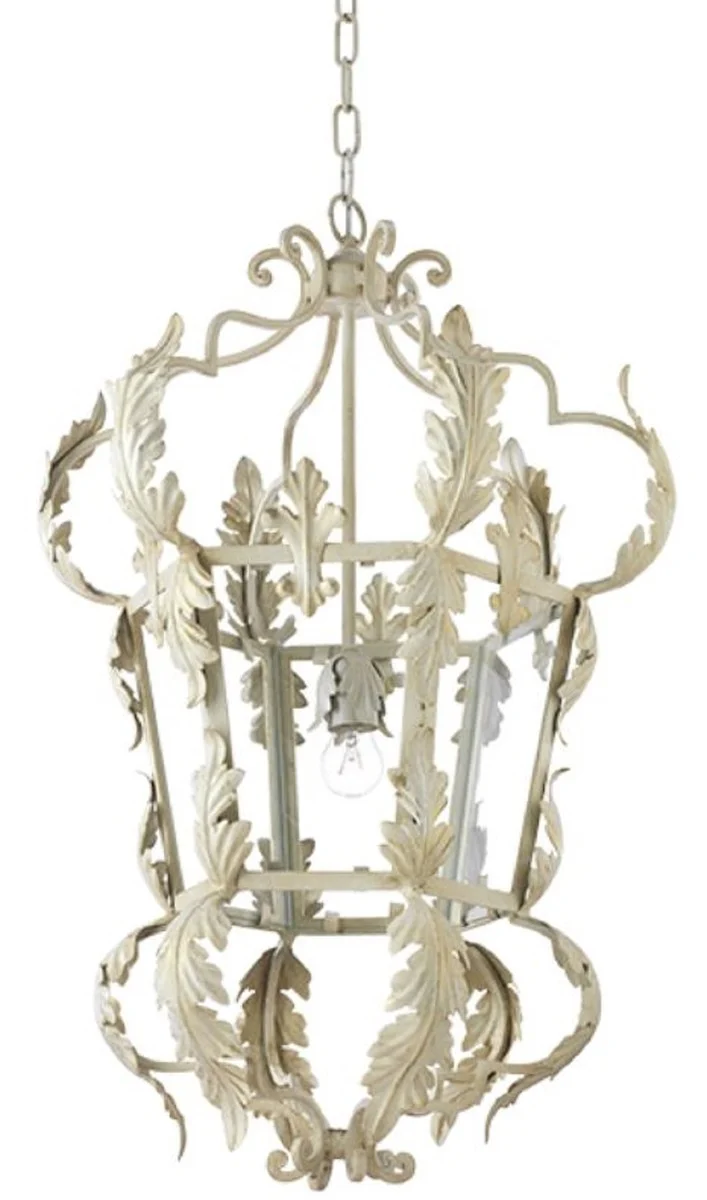 Casa Padrino Luxus Barock Wohnzimmer Hängeleuchte Weiß Ø 50 x H. 85 cm - Handgefertigte Metall Laterne - Luxus Qualität - Made in Italy - Edel & Prunkvoll