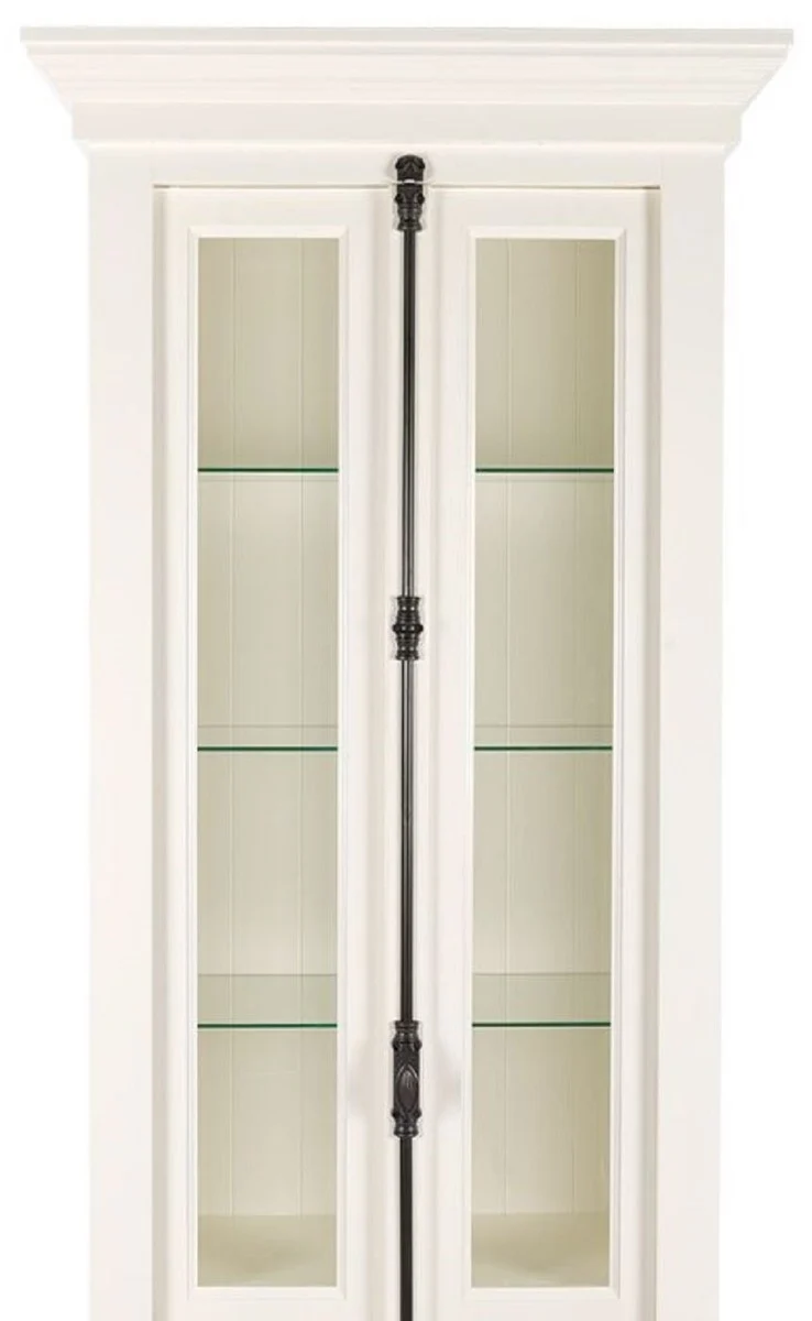 Casa Padrino Landhausstil Vitrine Weiß 95 x 45 x H. 242 cm - Vitrinenschrank mit 2 Türen - Massivholz Schrank - Landhausstil Möbel