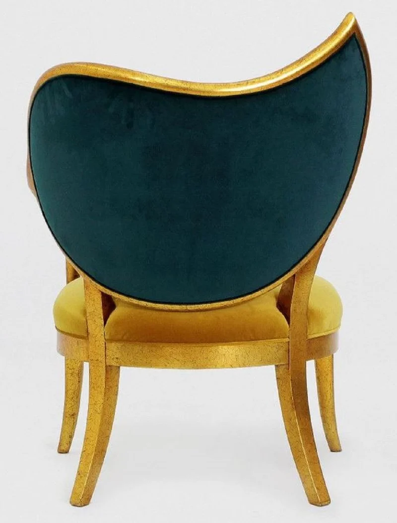 Casa Padrino Luxus Art Deco Sessel Dunkelgrün / Gold / Antik Gold - Handgefertigter Massivholz Lounge Sessel mit edlem Samtstoff - Wohnzimmer Möbel - Art Deco Möbel