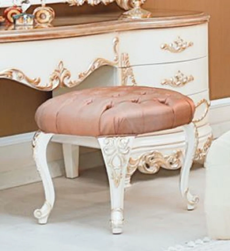Casa Padrino Luxus Barock Hocker Rosa / Weiß / Kupferfarben - Handgefertigter Barock Sitzhocker - Hochwertige Barock Möbel