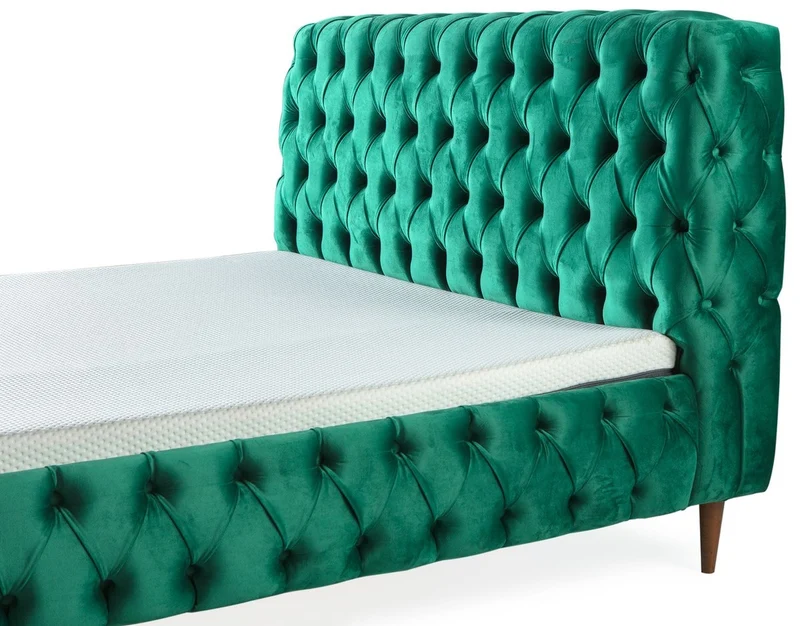 Casa Padrino Luxus Chesterfield Doppelbett Grün / Braun - Verschiedene Größen - Modernes Bett mit Matratze und Sitzbank - Schlafzimmer Möbel