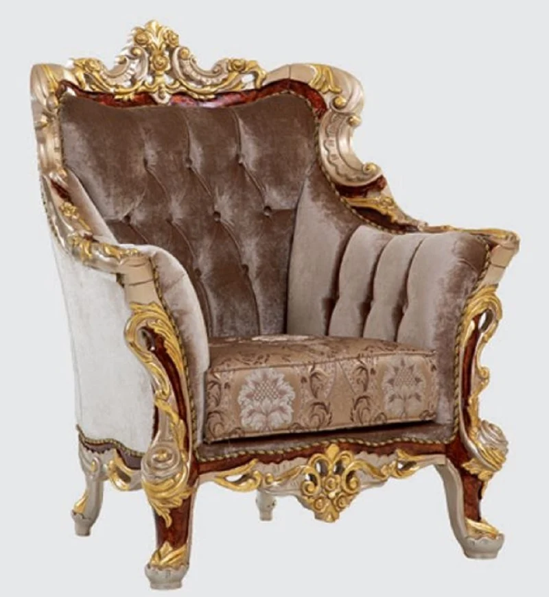 Casa Padrino Luxus Barock Sessel Grau / Braun / Silber / Gold 100 x 90 x H. 113 cm - Prunkvoller Wohnzimmer Sessel mit elegantem Muster - Barock Möbel