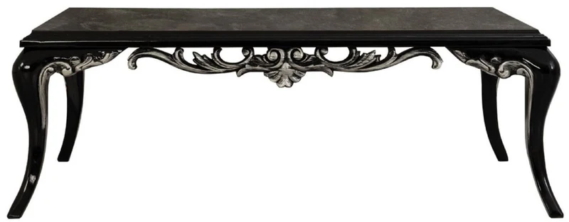 Casa Padrino Luxus Barock Couchtisch Schwarz / Silber - Prunkvoller Wohnzimmertisch im Barockstil - Handgefertigter Massivholz Tisch - Barock Wohnzimmer Möbel