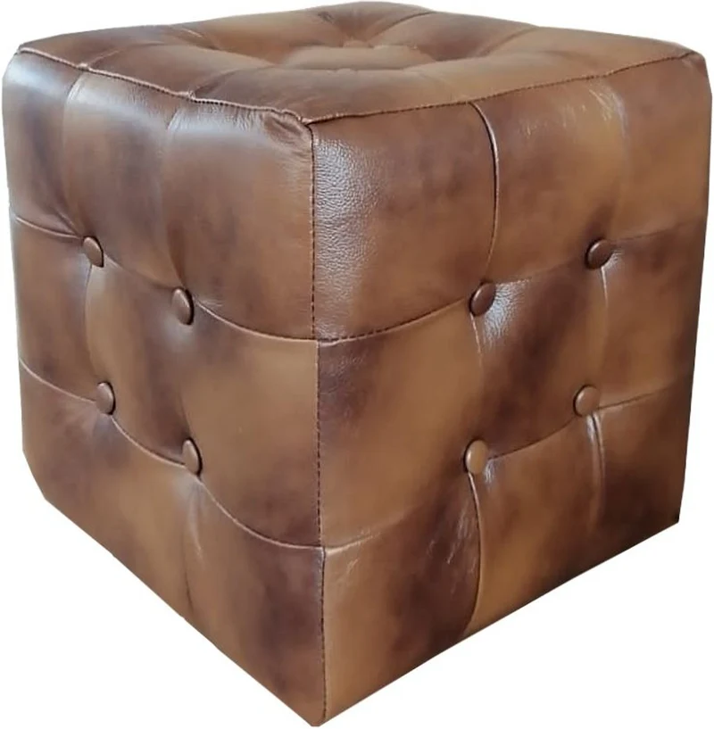 Casa Padrino Chesterfield Echtleder Hocker Vintage Braun 40 x 40 x H. 42 cm - Luxus Möbel