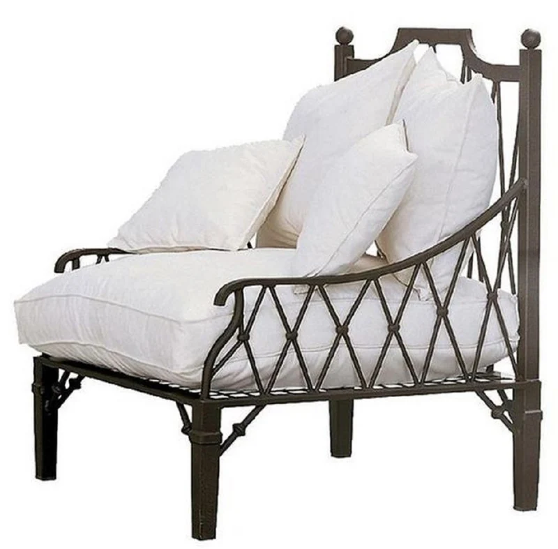 Casa Padrino Luxus Jugendstil Sessel Braun / Cremefarben 90 x 90 x H. 115 cm - Handgeschmiedeter Schmiedeeisen Sessel mit Kissen - Wohnzimmer Sessel - Garten Sessel - Terrassen Sessel - Luxus Qualität