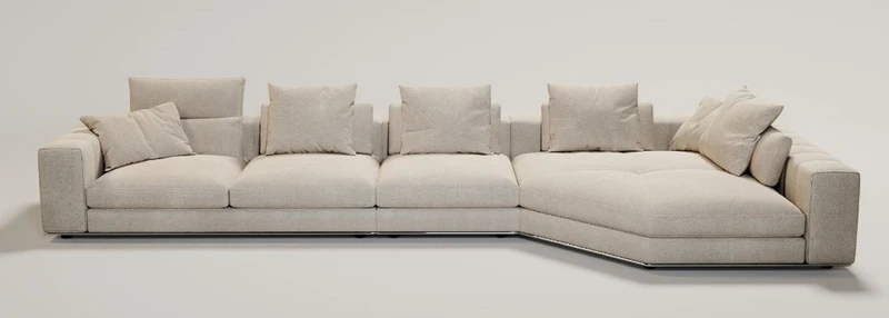 Casa Padrino Luxus Wohnzimmer Sofa mit Kissen Beige / Silber 400 x 130 x H. 56 cm - Luxus Wohnzimmer Möbel