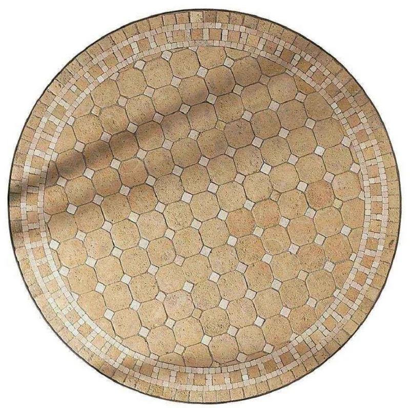Casa Padrino Luxus Barock Esstisch Beige / Grau - Runder handgefertigter Schmiedeeisen Gartentisch mit Naturstein Mosaik Fliesen Tischplatte - Garten Terrassen Esszimmer Möbel