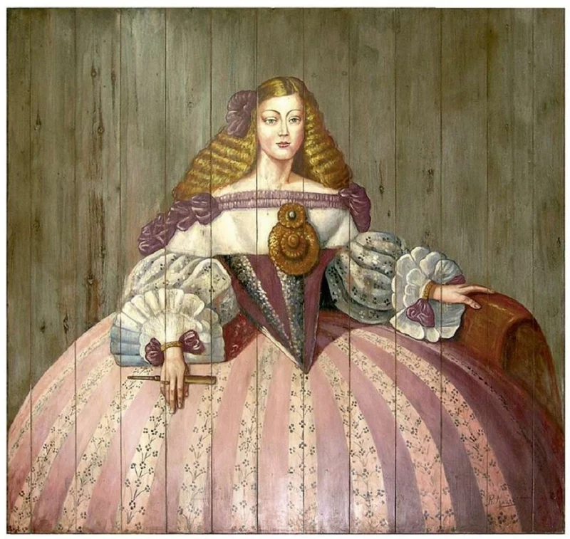 Casa Padrino Luxus Barock Wandgemälde Lady Mehrfarbig 198 x H. 200 cm - Handgemaltes Holz Gemälde - Barock Wand Dekoration - Edel & Prunkvoll