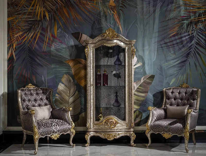 Casa Padrino Luxus Barock Vitrine Antik Silber / Braun / Gold - Handgefertigter Massivholz Vitrinenschrank - Prunkvolle Barock Möbel