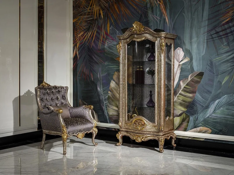Casa Padrino Luxus Barock Vitrine Antik Silber / Braun / Gold - Handgefertigter Massivholz Vitrinenschrank - Prunkvolle Barock Möbel