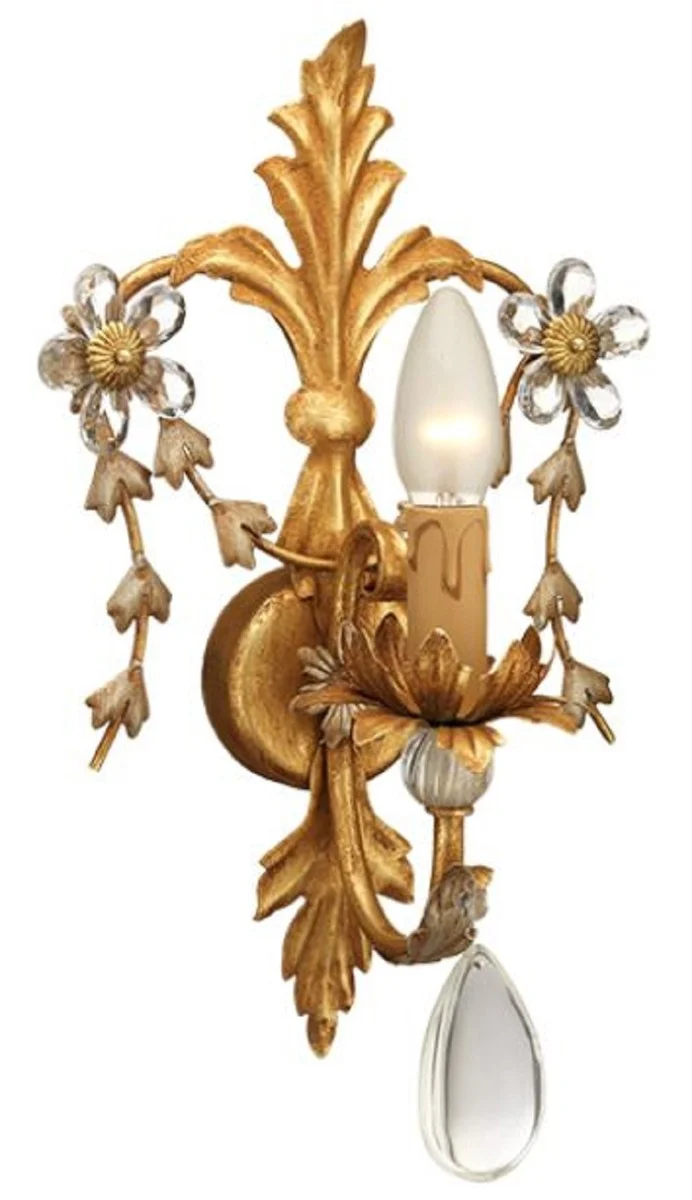 Casa Padrino Luxus Barock Kristall Wandleuchte Antik Gold 24 x 15 x H. 38 cm - Elegante Metall Wandlampe mit edlem Böhmischem Glas - Barock Leuchten