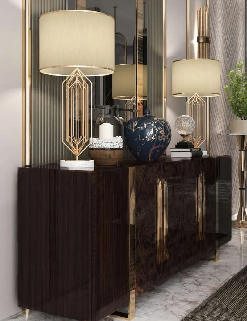Casa Padrino Luxus Art Deco Sideboard Dunkelbraun Hochglanz / Gold - Edler Wohnzimmer Schrank mit 6 Türen - Art Deco Möbel