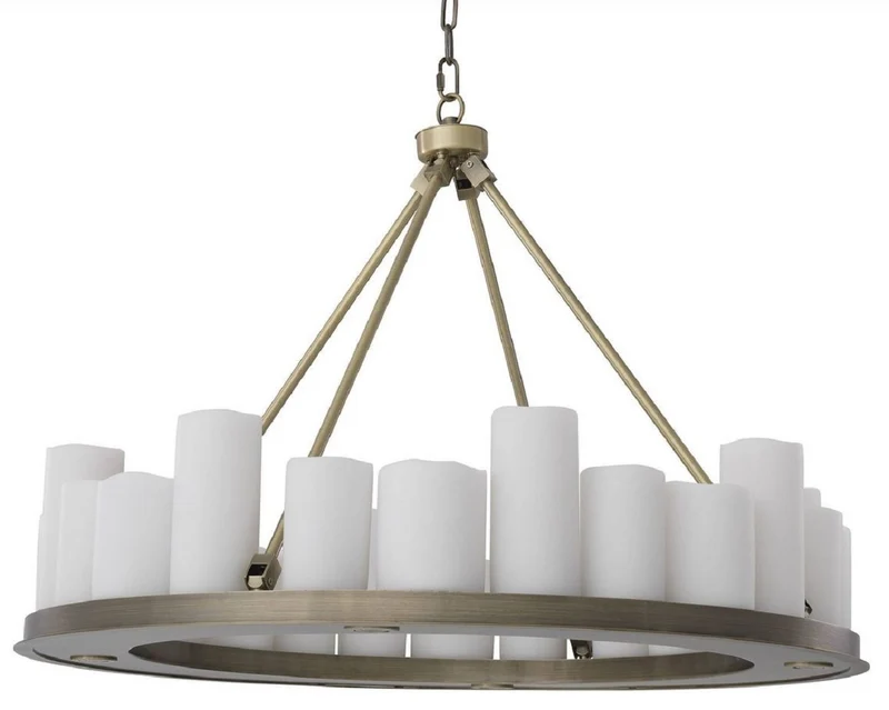 Casa Padrino Luxus LED Kronleuchter Messingfarben / Weiß Ø 90 x H. 65 cm - Moderner runder Kronleuchter mit Fernbedienung - Luxus Qualität